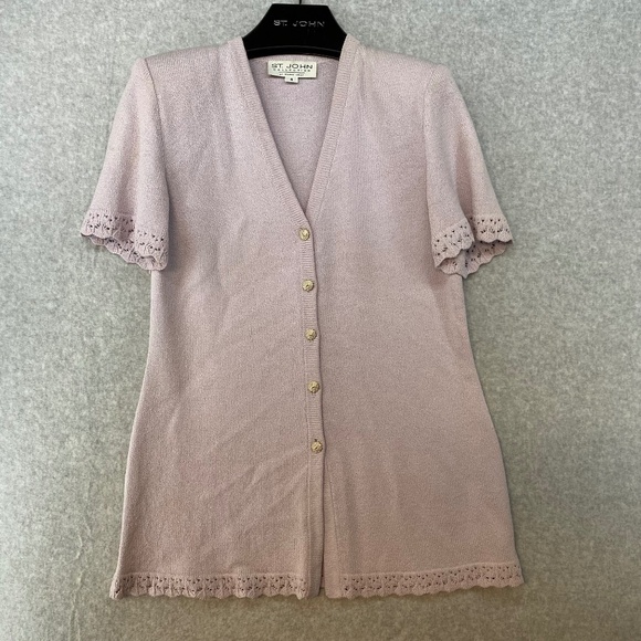 St John Collection Size 4 Short Sleeve Lavender Button Front Cardigan Sweater - Picture 1 of 11